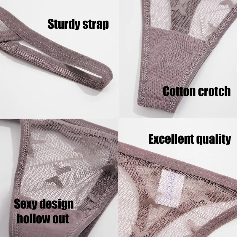 FINETOO 3Pcs Lace Thongs Women Low Waist Panties Sexy Perspective Bikini G-String Underwear Female Lingerie