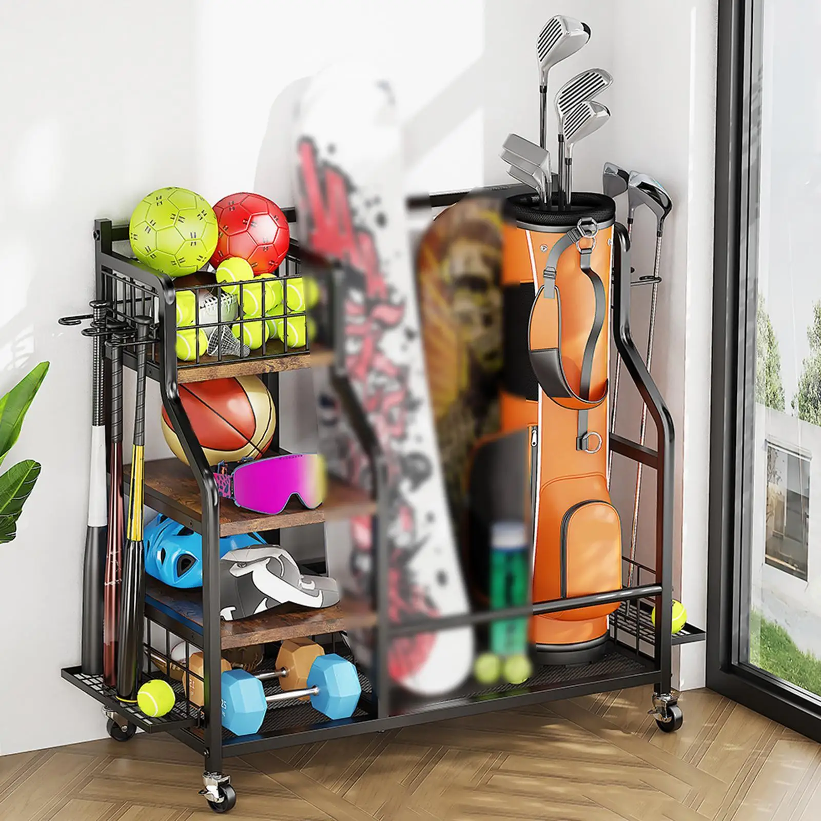 

Golf Bag Storage Rack Adjustable Golf Bag Storage Garage Organizer for Basement Garage Course Practice Supplies Golf Clubs Shed