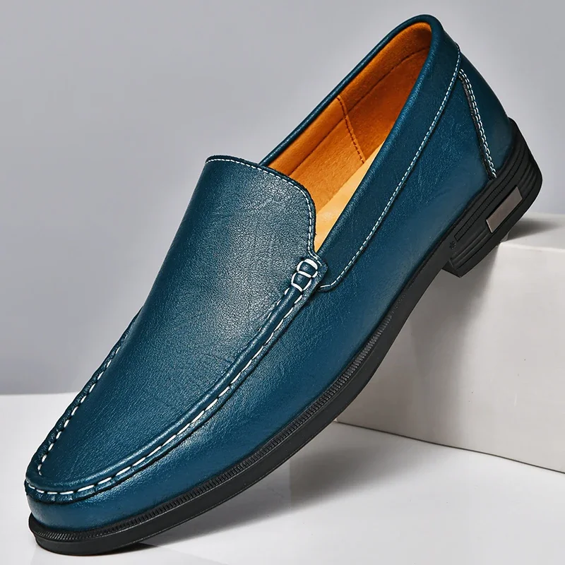 Genuine Leather Slip on Loafers Men Formal Dress Shoes Office Driving Wedding Party Mocasines Hombre Big Size Casual Shoes