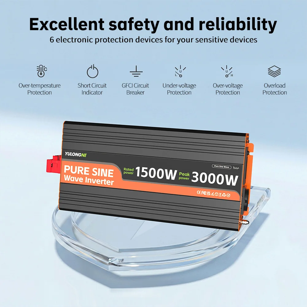 1500W Rated 3000W Peak 12V to 230V Pure Sine Wave Power Inverter LCD display EU plug USB port for Caravan Truck Camping Off-Grid - view 5