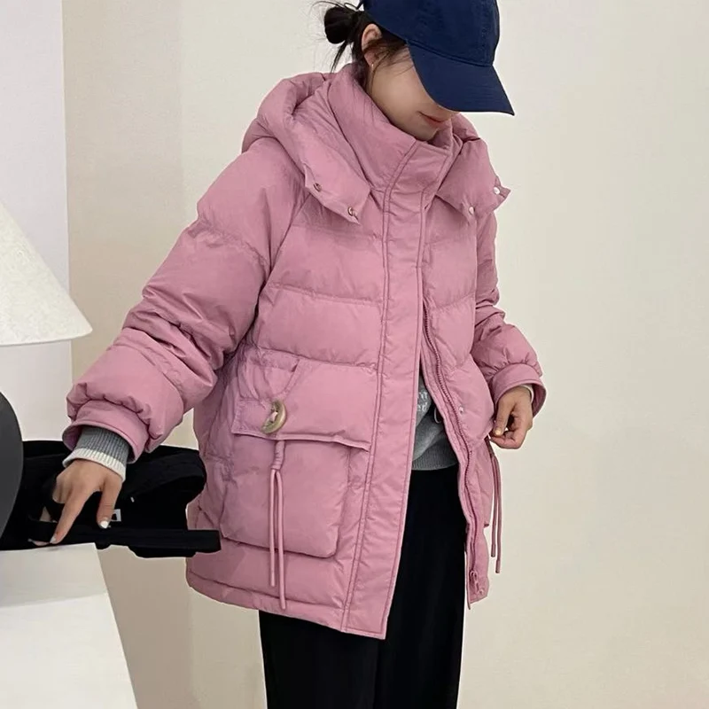 女性用の白いダックダウンジャケット,フード付きのゆったりとしたカジュアルなアウター,特大のコート,学校のファッション,7色,秋冬,2024