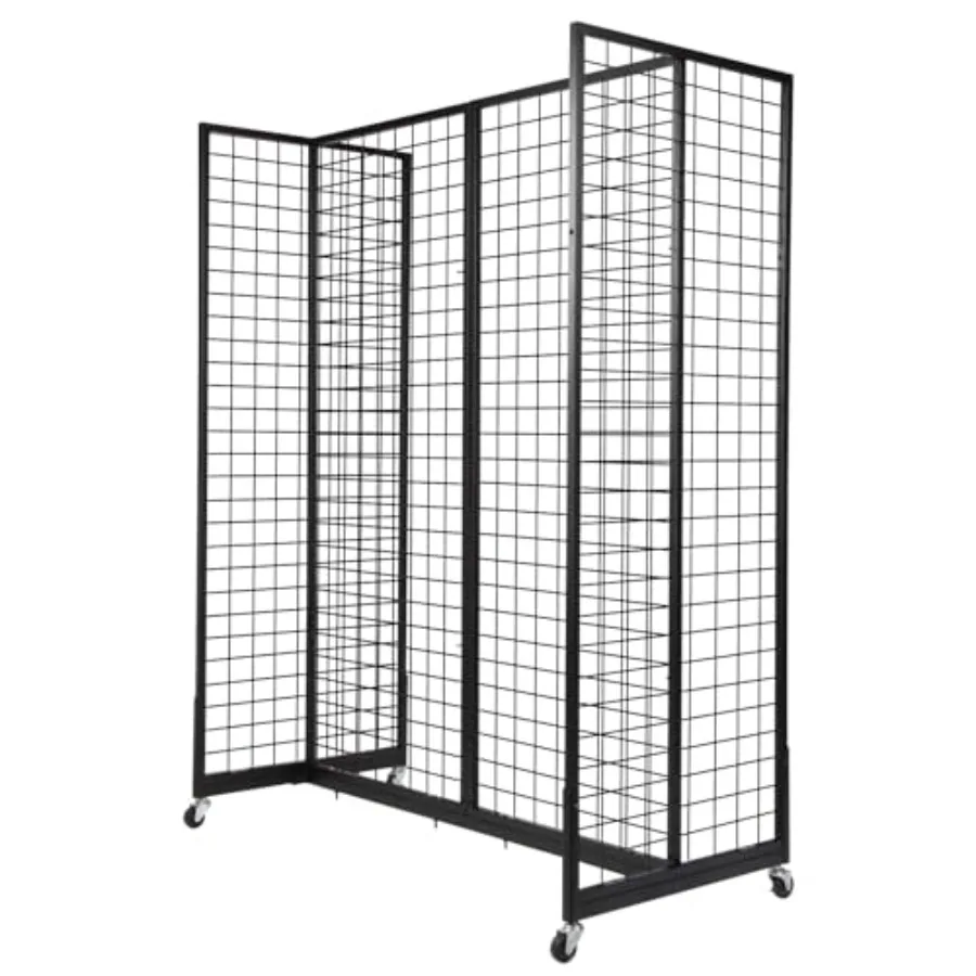 Unidad de góndola de rejilla, 4 Uds., paneles de pared de rejilla de 2'x 5' con marcos resistentes, soporte de exhibición de rejilla con ruedas, exhibición artesanal de rejilla