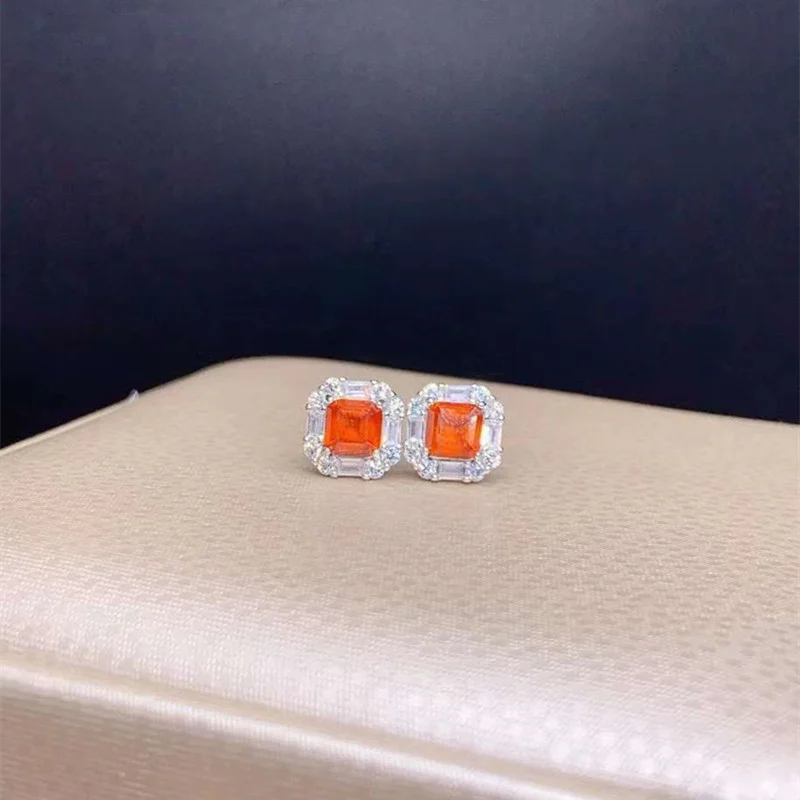 

YULEM Asscher Cut Garnet Stud Earrings for Woman Anniversary Birthday Gift Wine Red Natural Gemstone 925 Sterling Silver