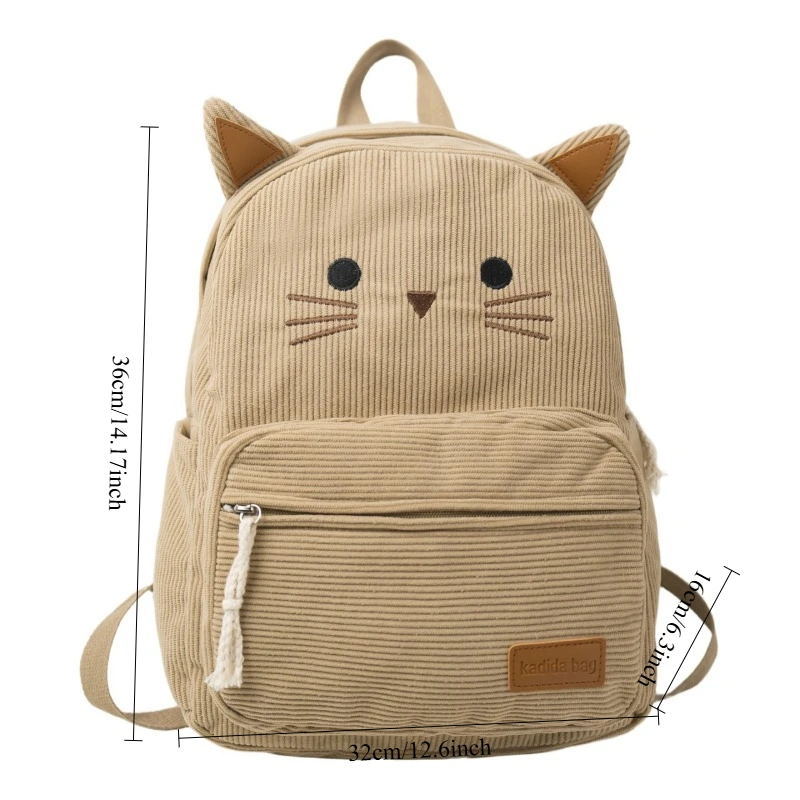 Cute cartoon kitten double shoulder student backpack, casual striped fleece flash versatile ins, large capacity