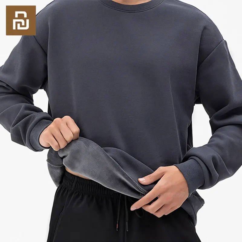 Youpin SKAH Men Sweatshirts Fleece Thick Loose Hoodie Autumn Winter Round Neck Pullover Solid Color Warm Thermal Clothing Top