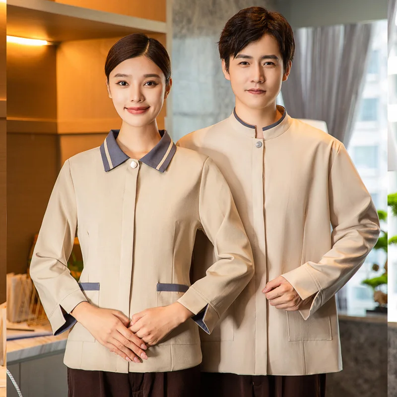 

Wholesale New Cleaning Service Uniform Long Sleeve Autumn Winter Men's and Women's Club Hotel Guest Room Property Housekeepi