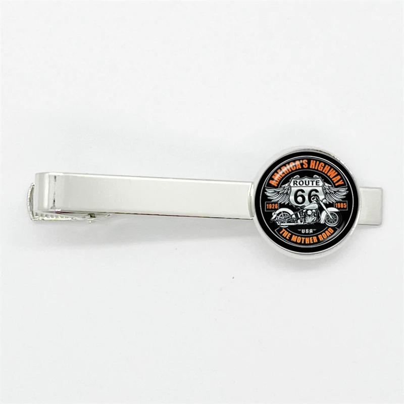 Classic US Route 66 Tie Clips Old-fashion Signs US Route 66 Handmade Men Necktie Clip Pin Suit Accessories