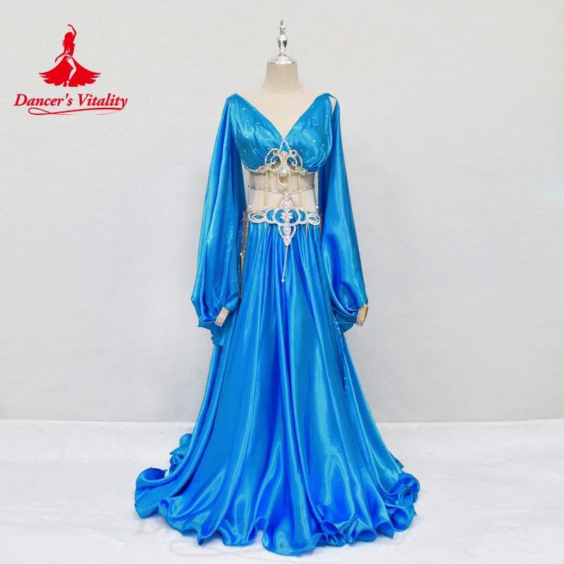 Belly Dance Performance Costume Set for Women Bra+satin Split Long Skirt 2pcs Custom Adult Children Oriental Bellydance Outfit