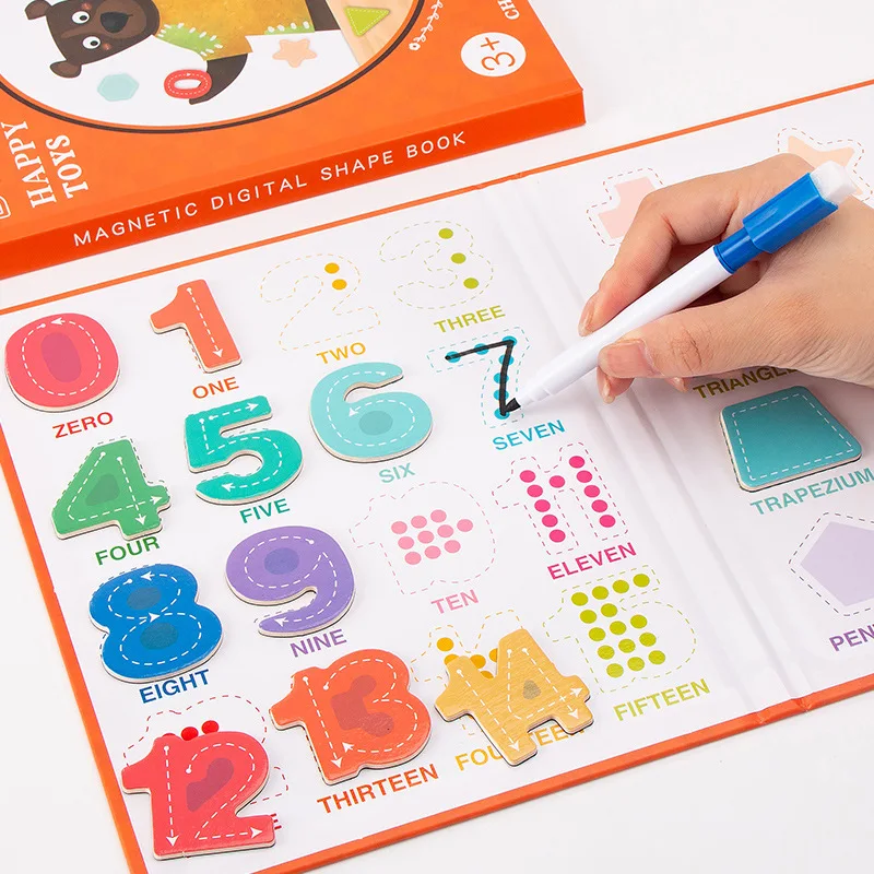 モンテッソーリ数学学習玩具、磁気数字と形のパズル、幼児期STEM開発、実践的な教育ワークブック