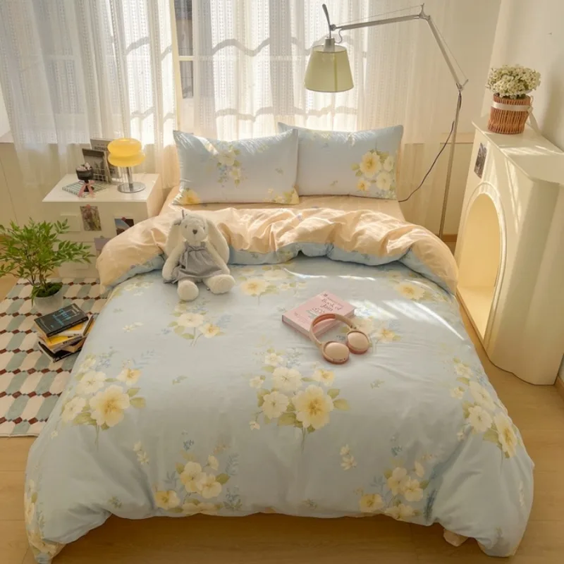 Small fresh cotton printed bed home four-piece set student dormitory bed single three-piece set