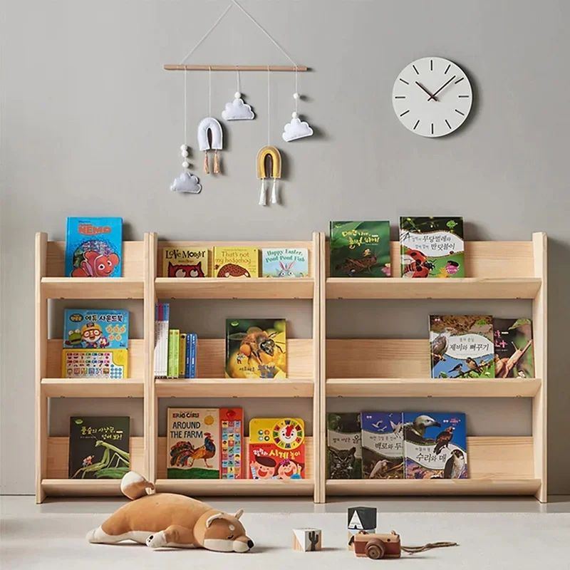 Kids’ Solid Wood Bookshelf, Home Picture Book Organizer, Simple Storage Furniture, Living Room Baby Room Bookshelf.