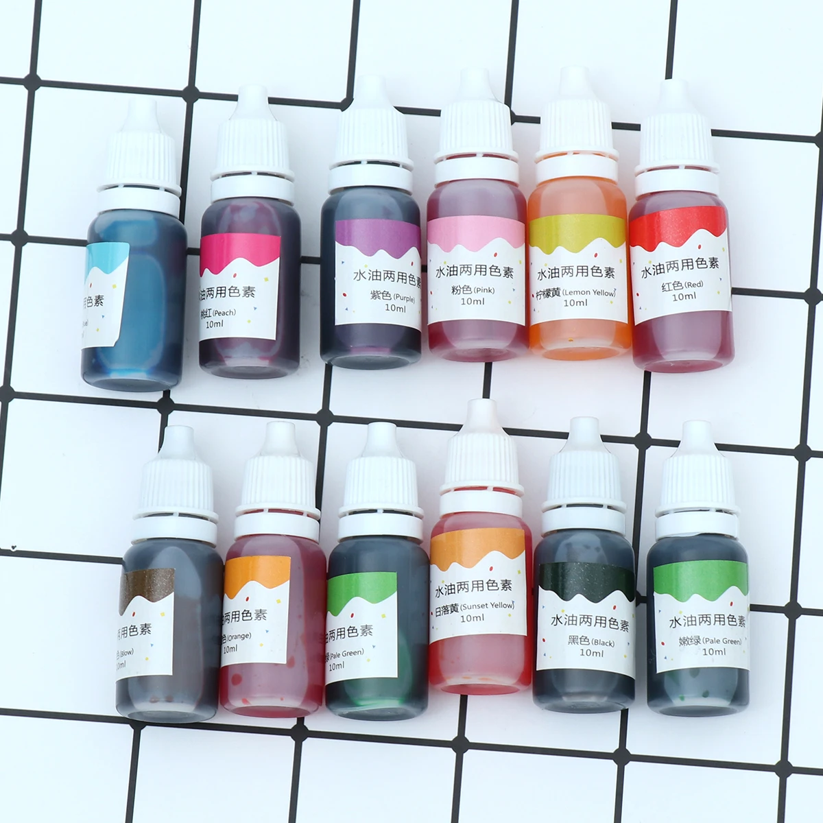 

12 Pcs 10ml Water Oil Dual Use Color Pigment Soap Making Set Jewelry Crafting Kit Baking Decorating Tool Colored Dye