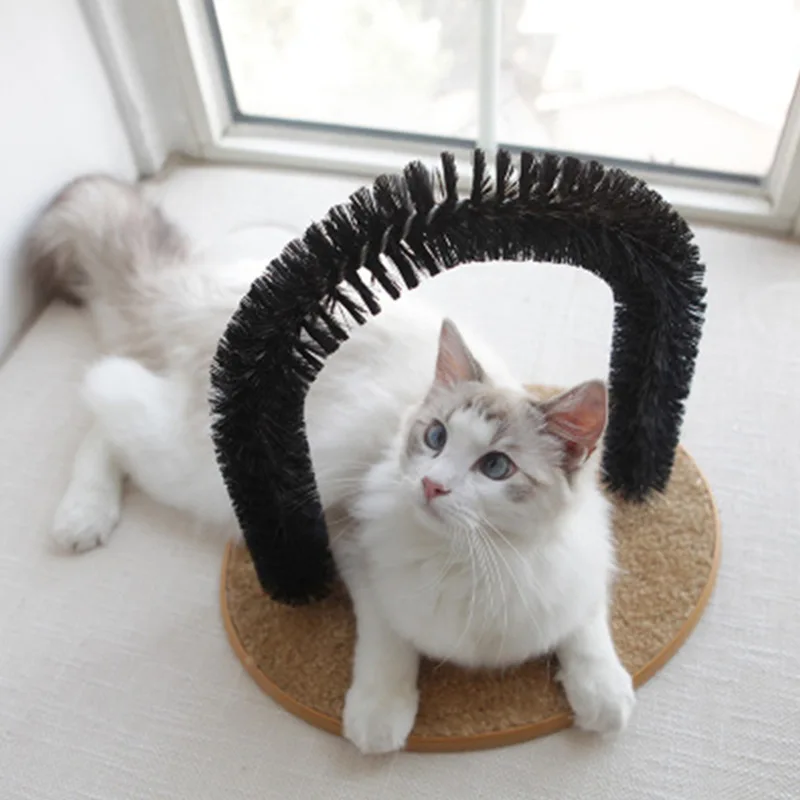 Cat Toy Arch Self Groome Pamper Feline with A Massage Grooming Rubbing Brush with Scratching Pad Toy for Cats Interactive Toys