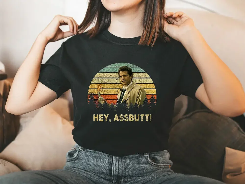 Misha Collins Hey Assbutt Vintage Movies Cytat Prezenty Dla Mężczyzn Kobiet Unisex TShirt