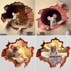 Cute Mouse Hole Wall Sticker Mouse Reading Book in Wall Hole decalcomania Mouse Hole Sticker Mouse Reading Decor decorazione della stanza