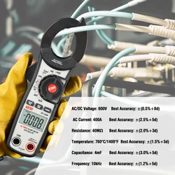 Clamp Meter True RMS 4000 Counts Electric Tester Auto Ranging Measures Resistance, Capacitance, Continuity, Diodes, AC Current