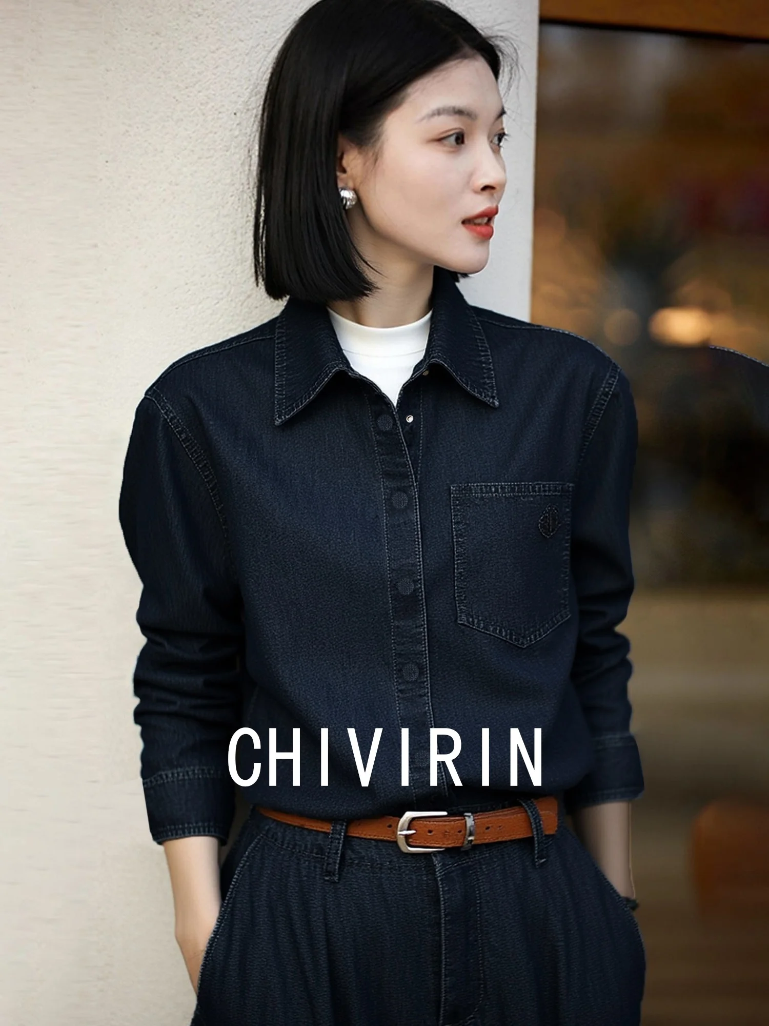 

Retro Blue Embroidered Long Sve Cotton irt Women's New Sle Autumn Seasonal Casual Loose Fit Breathable Comfortable