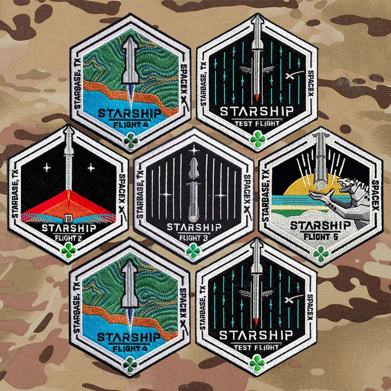 Spacex  Starship Test Flight Embroidered Super Heavy Starbase TX Mission Tactical Patch Stickers on Backpack