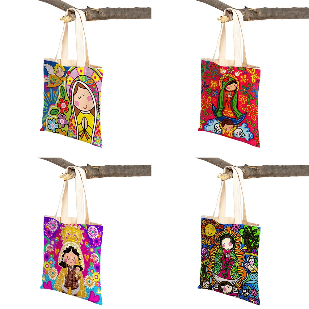 Ladies Shopping Bags Cartoon Virgin Mary Series Handbag Children Gift Cloth Women Shopper Bag Harajuku Style Student Linen Tote