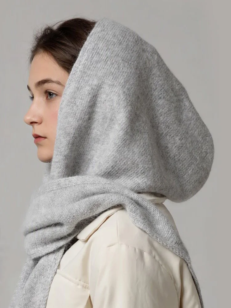 Hooded Scarf Women Wool Blended Wraps Scarves Shawl