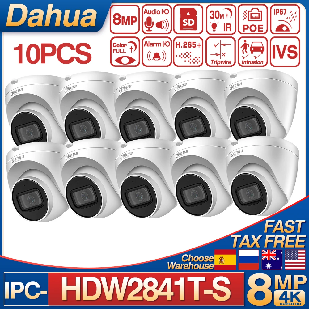 10PCS Original Dahua IPC-HDW2841T-S 8MP POE Built in MIC SD Card Slot IP67 Fixed-focal Eyeball CCTV IP Secuirity Network Camera