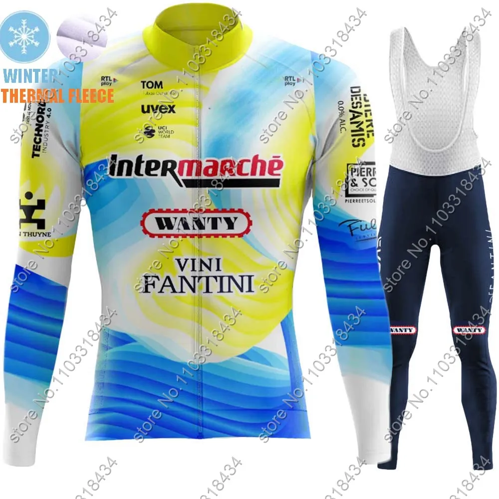 Maillot Wanty 2024 Team Cycling Jersey Set Long Sleeve Thermal Fleece Winter Clothing Road Race Bike Pants Jacket Suit MTB Ropa