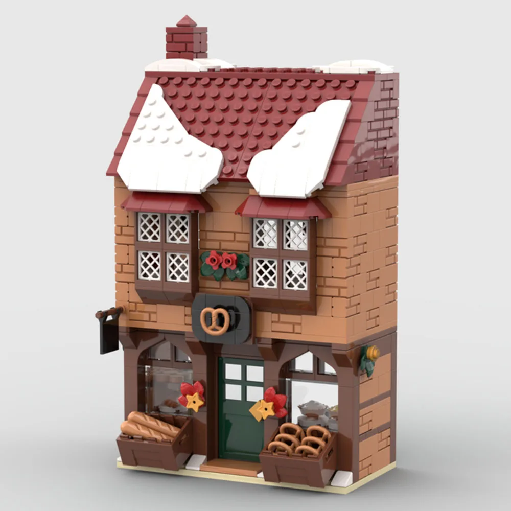 

603 шт. MOC Рождественское городское здание Зимняя деревня Пекарня Уличная сцена Модель Строительные блоки DIY Сборка игрушек Дети Мальчик подарок