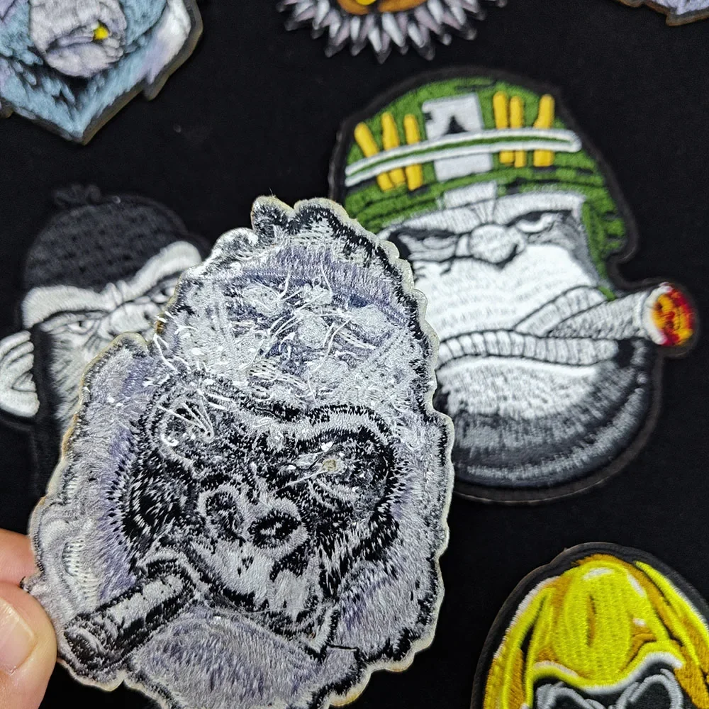 Punk Rock Embroidery Patch Gorilla Bear Skull Badge Ironing Stickers for Clothes Fusible Iron on Patches Jacket Jean Accessories