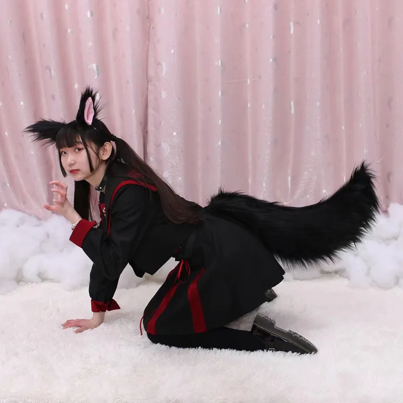Fofo artesanal bonito lolita pelúcia cão gato raposa cauda menina caudas de pelúcia cinto orelha de gato anime desempenho cosplay acessórios presente do miúdo