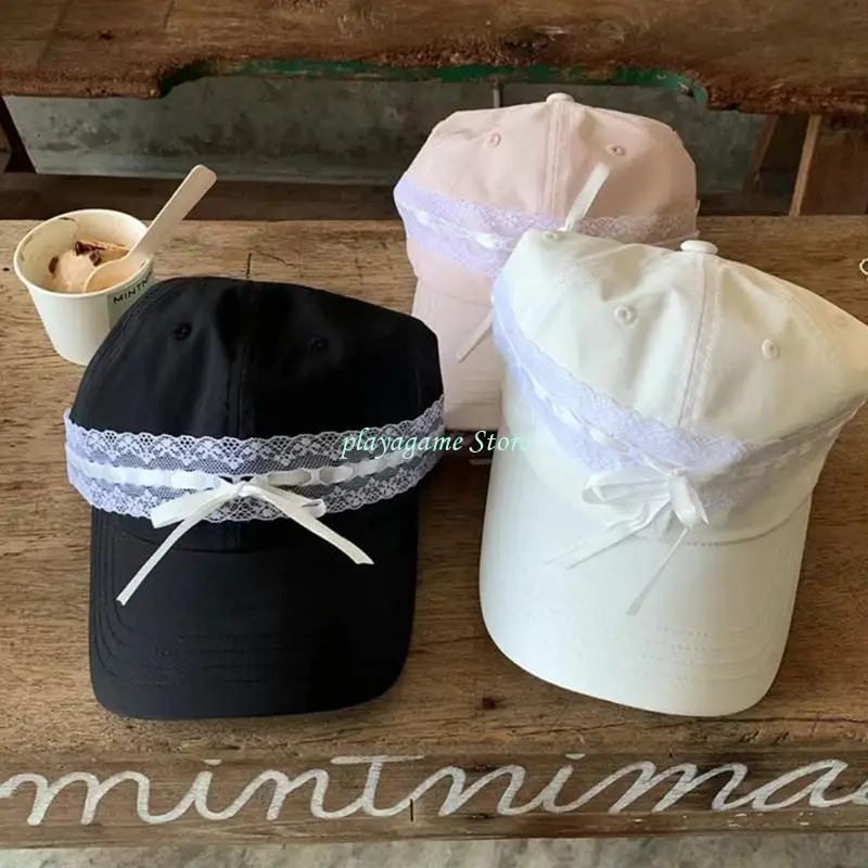 Y88A Balletcore Bow تنفس قبعة بيسبول فتاة Lacework قبعة النشاط في الهواء الطلق