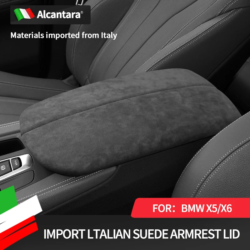 Car center armrest box cover Alcantara suede For BMW X5 F15 F16 X6 E71 E70 storage box panel cover sticker car accessories