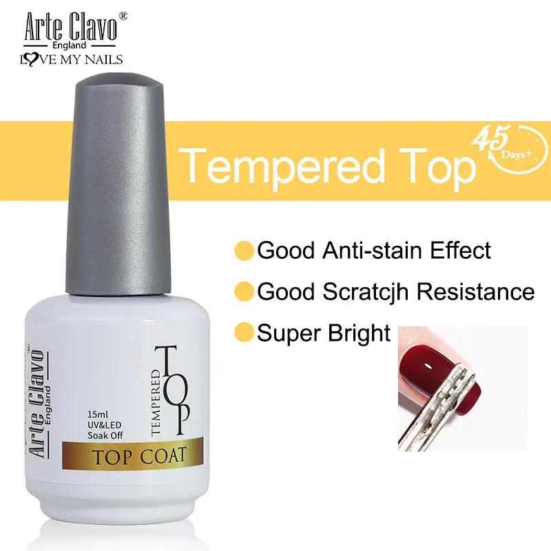 Arte Clavo Tempered Glass Nail Top Coat Nail Art Manicure Super Glossy No Wipe Reinforce Cover UV Gel Polish Toughened Top Gel