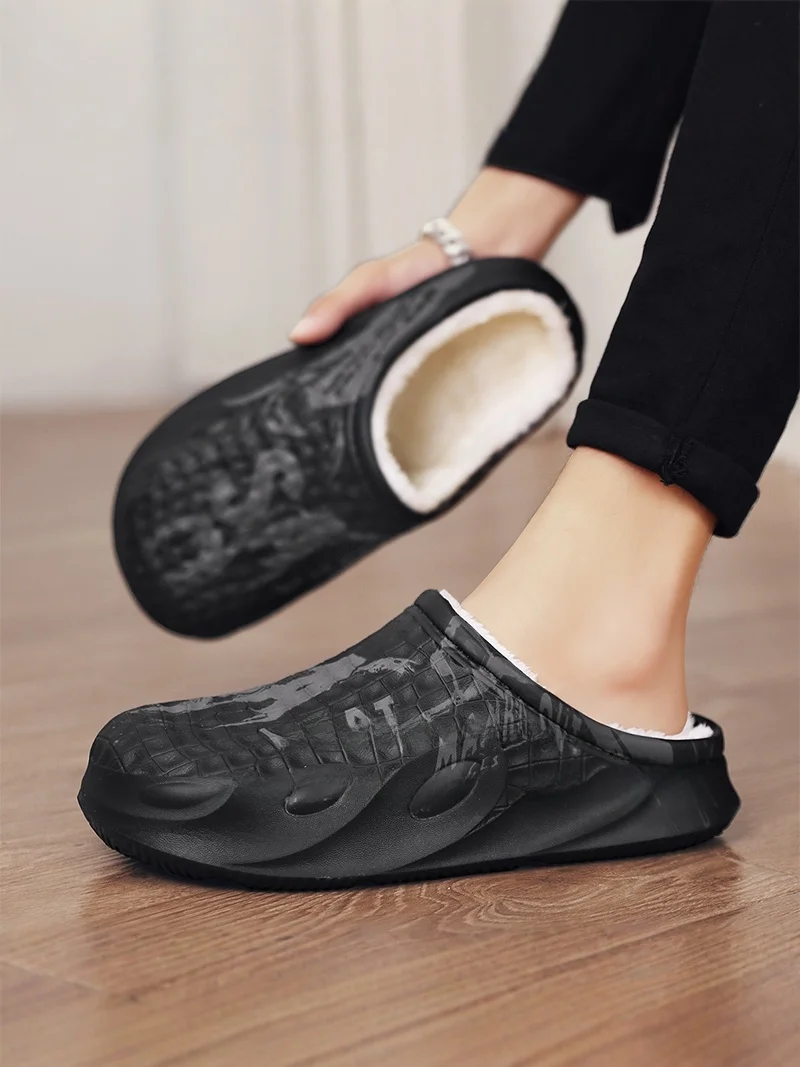 

Men's Winter Thickened Fleece Slippers Home Wear Comfortable Warm Cover Toe Slippers Youth Thick Bottom Flat Footwear