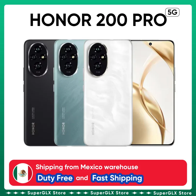 الهاتف الذكي المكسيكي Warehouse HONOR 200 Pro الإصدار العالمي 5G Snapdragon 8s Gen 3 شاشة AMOLED مقاس 6.78 بوصة بقدرة 5200 مللي أمبير في الساعة 100 وات شحن فائق