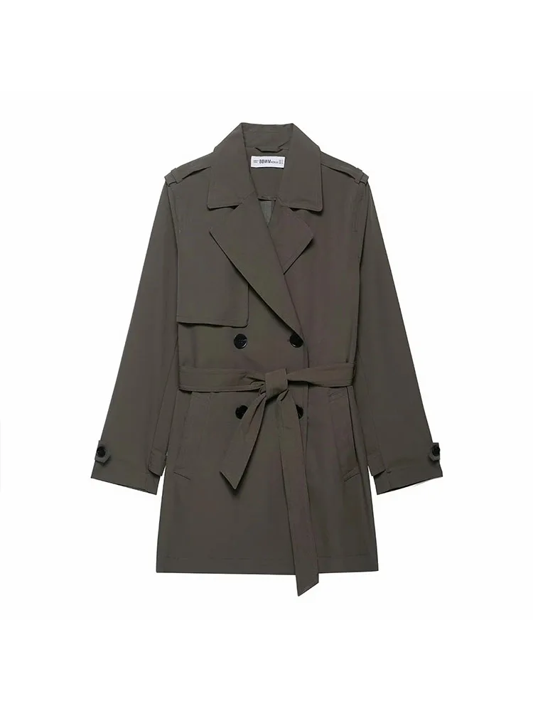 

Fashion Lapel Short Trench Coats Women Double Breasted Pockets Jackets Female Autumn Winter New Office Lady Solid Outwear ﻿