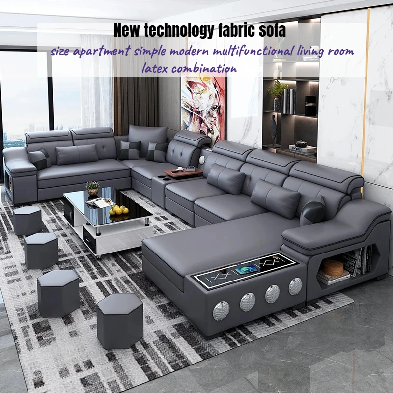 

Sectional Electric Sofa Bed European Style Cup Holder Large Modern Electric Sofa Luxury Loveseat Blue Living Room Furniture
