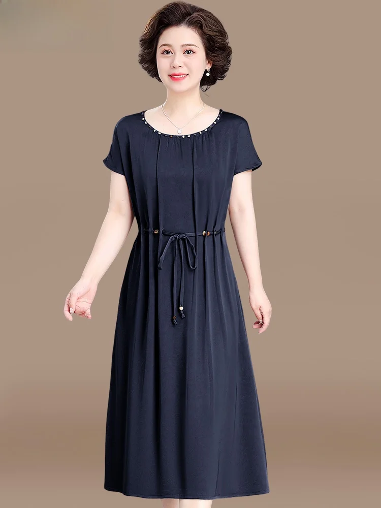 

Ele Mid-Length Summer Dr for Mom Faionable ort Sve Women's Clothing for Middle-Aged And ly Ladies