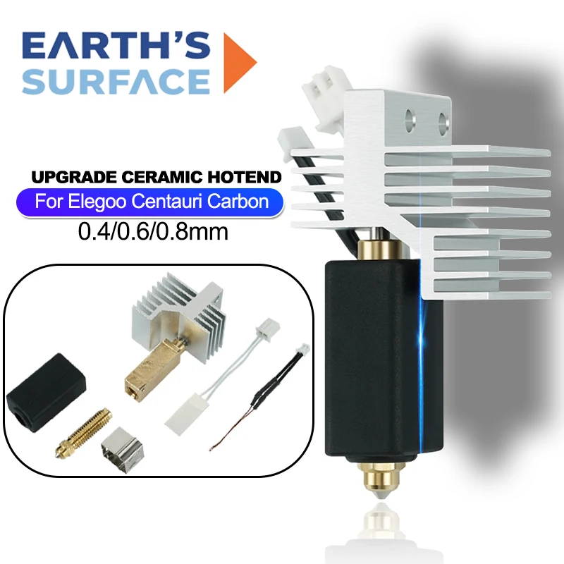

3D Printer Part for Elegoo Centauri Carbon 0.4/0.6/0.8mm Assembled Extruder Hotend Kit Steel Brass Nozzle Upgrade Ceramic Hotend