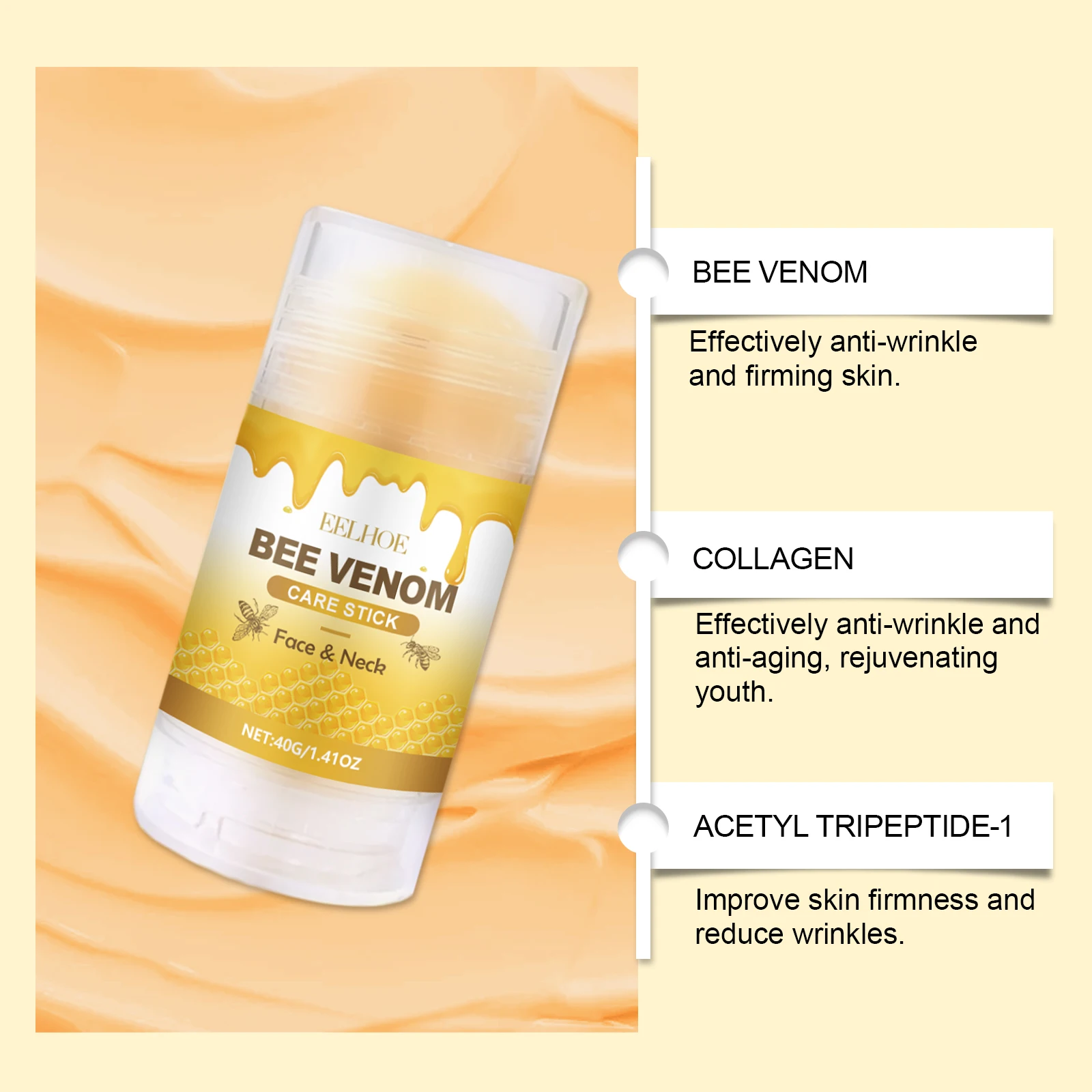 Bee-Venom Neck Care Stick Contains Collagen  Lift & Tighten Skin Lighten Neck Lines Double Chin Moisturizing Beauty Neck Cream