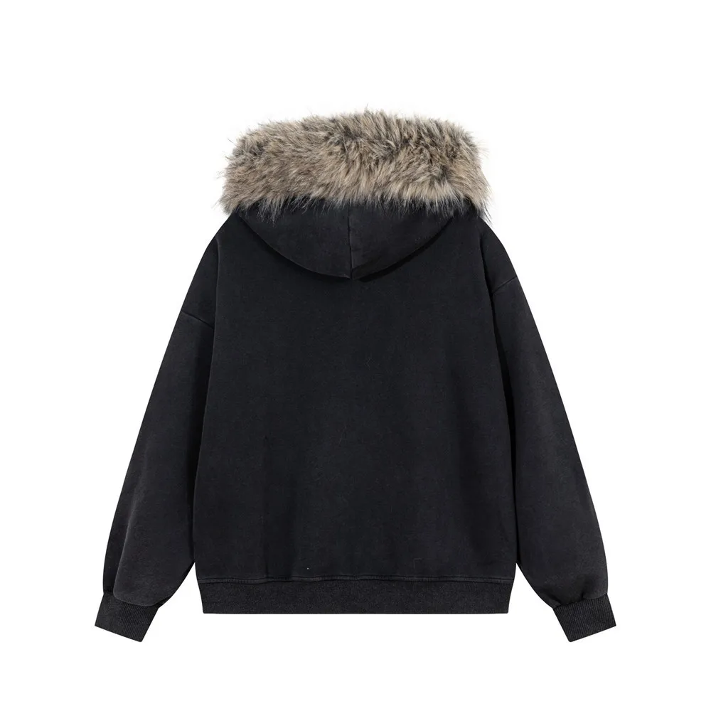 MWJLPWQ Letter Patch Embroidery Contrasting Color Hooded Sweatshirt For Men Trendy Spring Autumn Wash Personalized Tops 17589