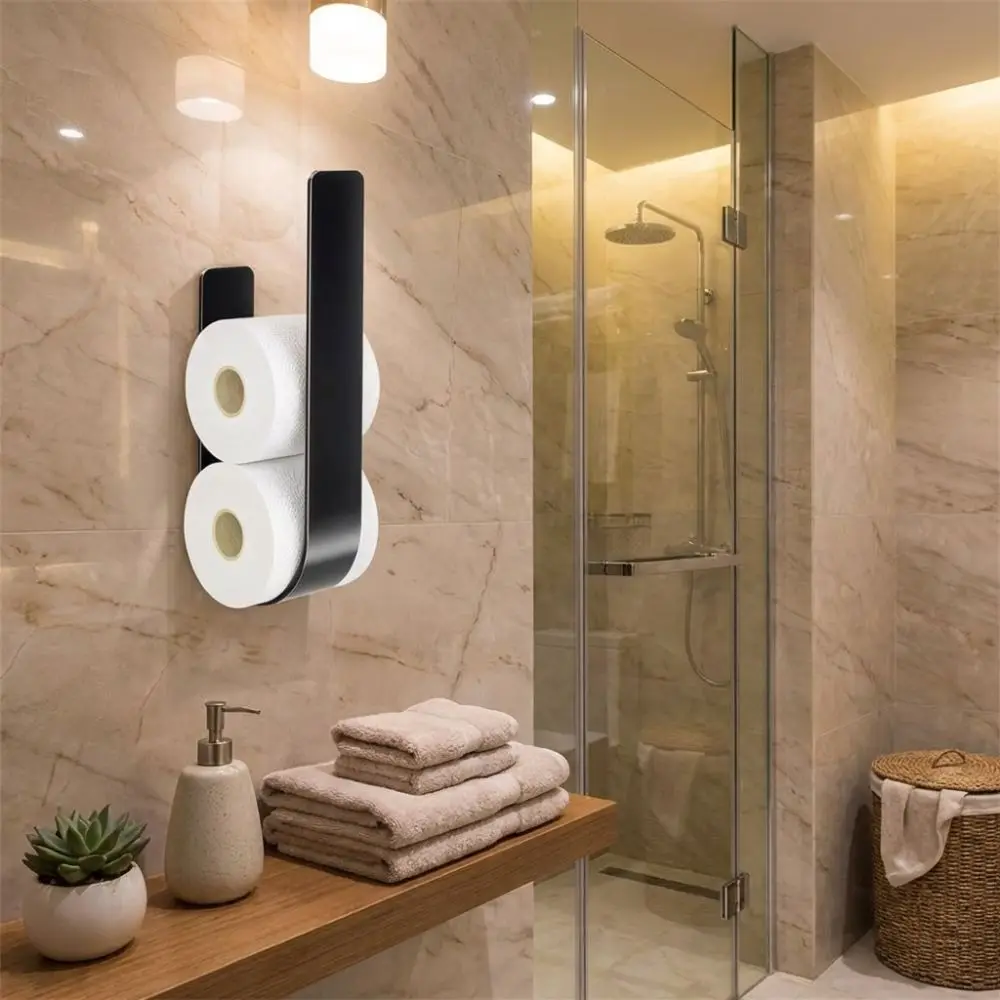 Wall-Mounted Toilet Paper Holder Iron Storage Hooks Tissue Storage Shelf Self-adhesive U Shaped Toilet Paper Rack Toilet Area
