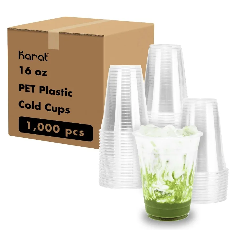 [1,000 ct] 16oz Plastic Cups, Clear Disposable Cold Cup For Iced Coffee, Smoothies, and More, 98mm (C-KC16) US(Origin)