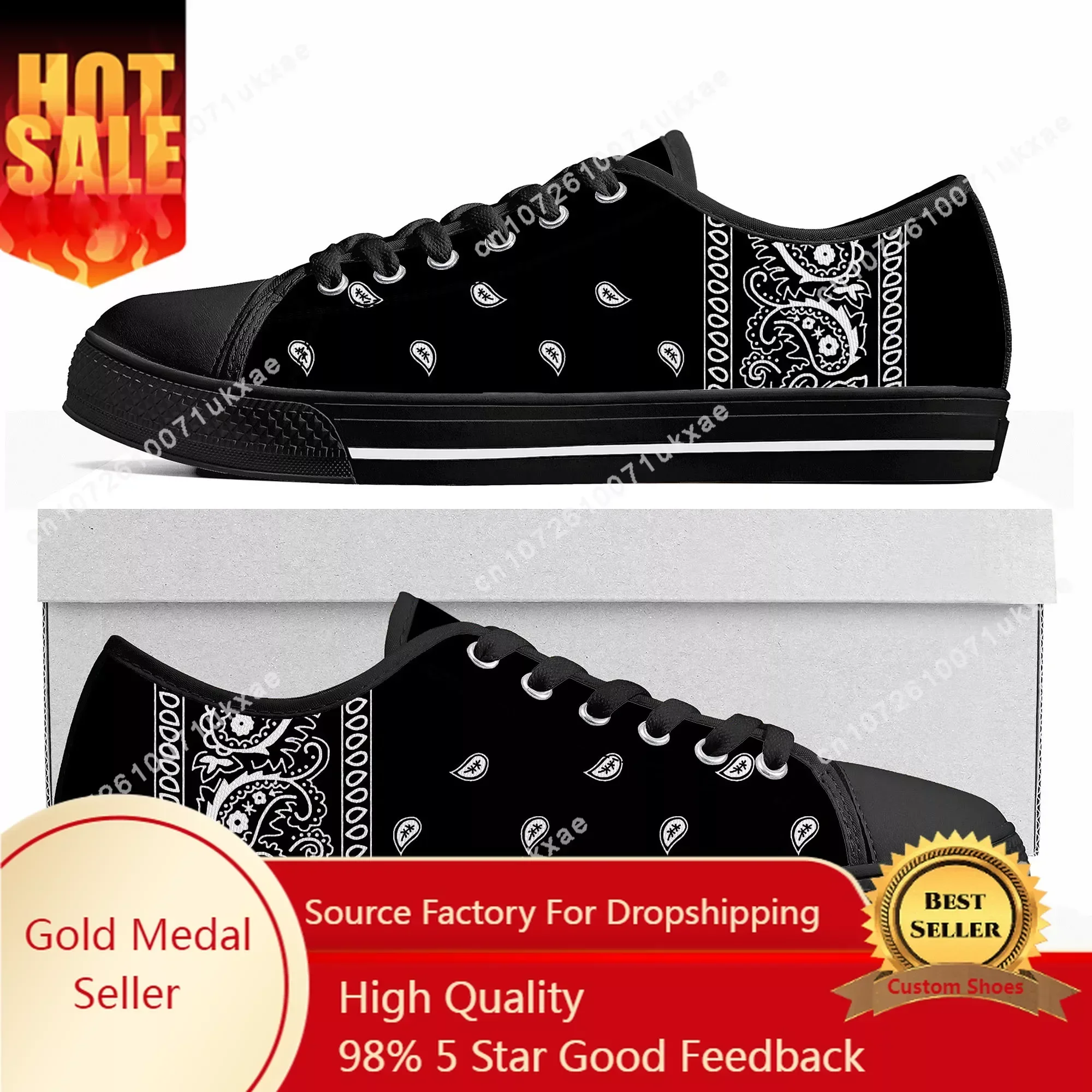 Bandana Paisley Low Top Sneakers Mens Womens Teenager Black White Red Blue Canvas Sneaker couple Casual Shoes Customize DIY Shoe