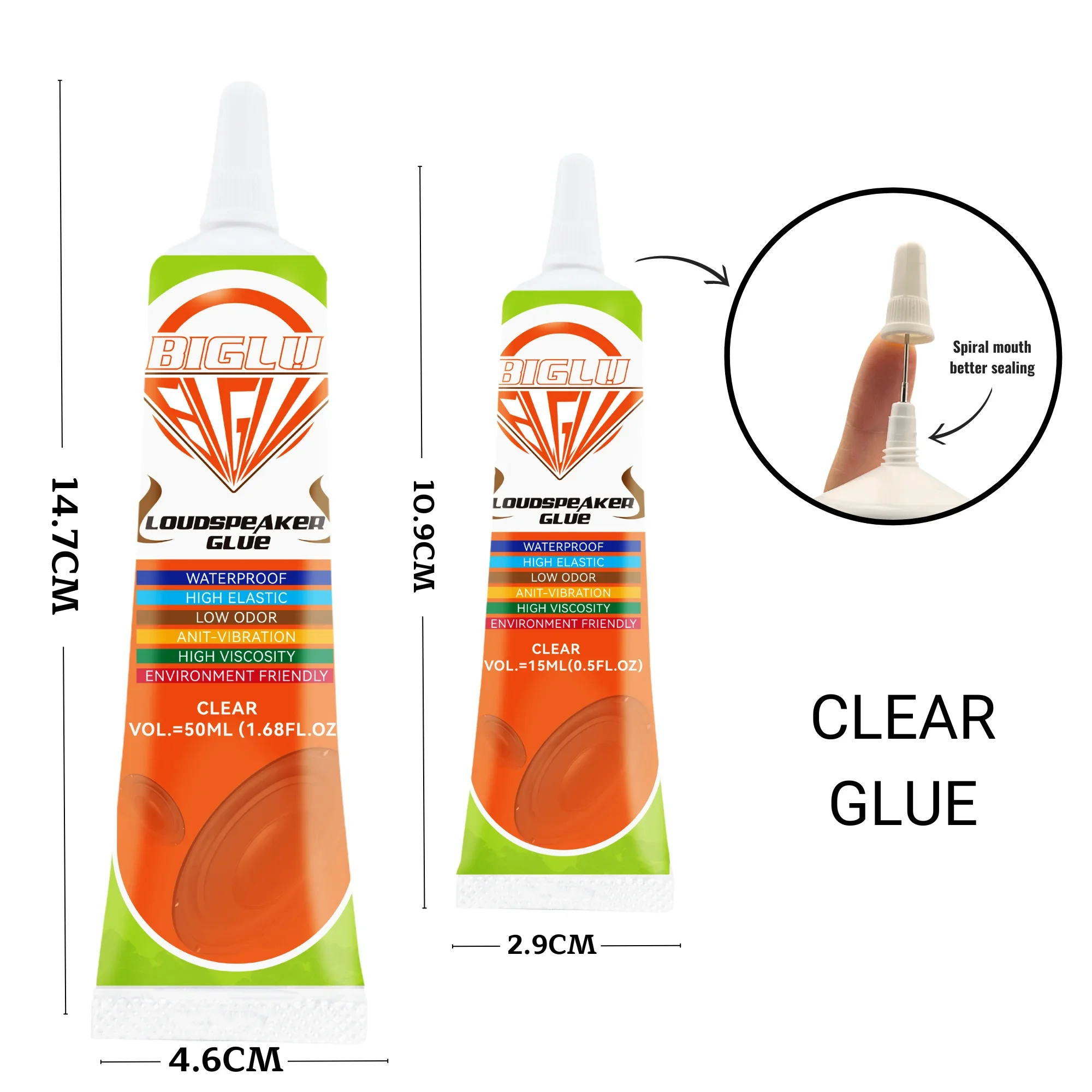 15/50 ml BIGLU Lautsprecher-Reparaturkleber, schwarz/klarer Schaumstoff, seitliche Staubkappe, Gummikante, Kegelbecken, starker Klebstoff – Detail 9