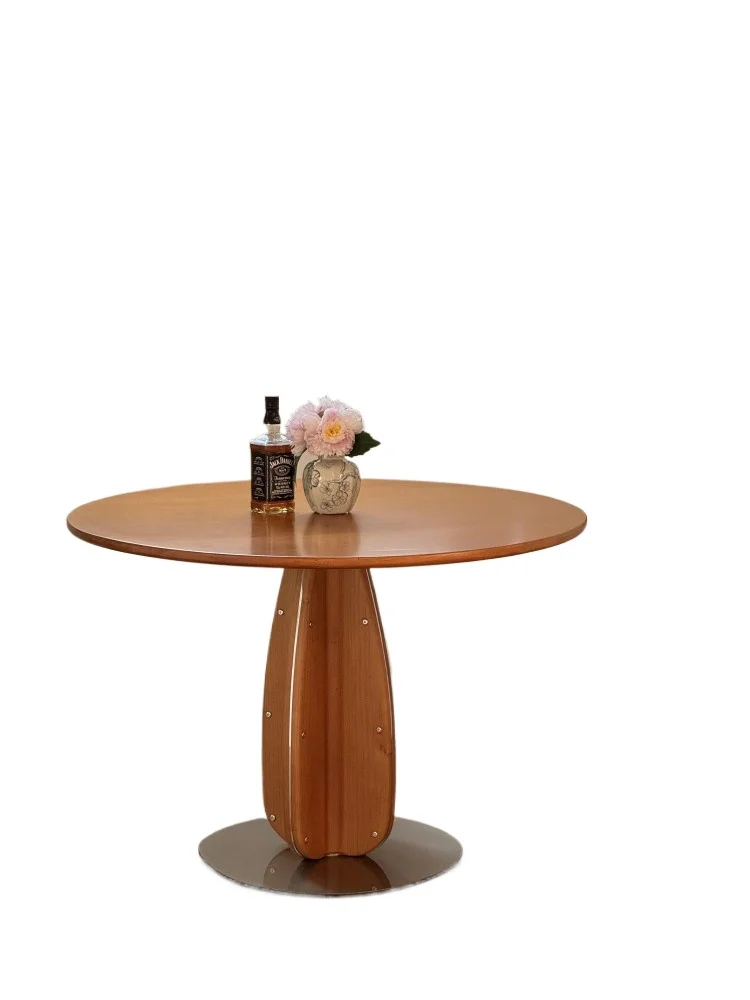 Medieval solid wood dining table and chair combination, high-end round dining table, modern simple walnut living room