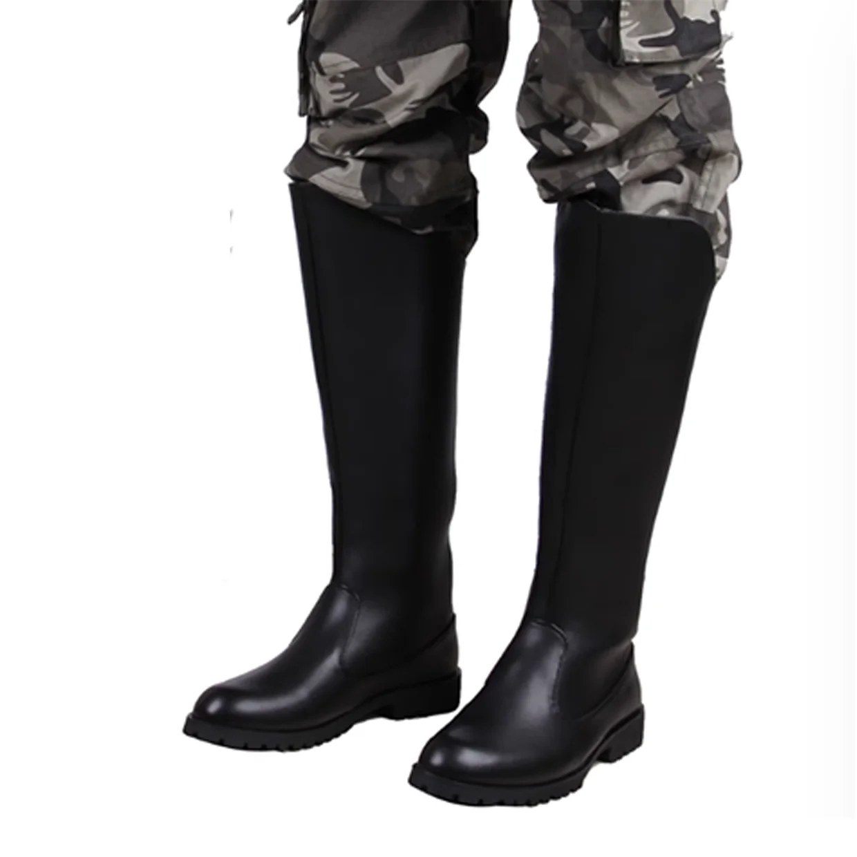 WW2 เยอรมนีทหารรองเท้าเข่าสูงรองเท้าบูทยาวสีดําผู้ชายคุณภาพของแท้รองเท้าหนังอัศวินขี่รองเท้า