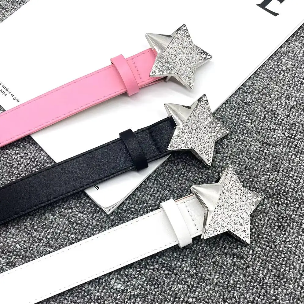 Женский ремень в стиле ретро, модные трендовые универсальные джинсовые аксессуары, пояс в стиле хип-хоп Y2k для девочек, пряжка с пятиконечной звездой, пояс из искусственной кожи