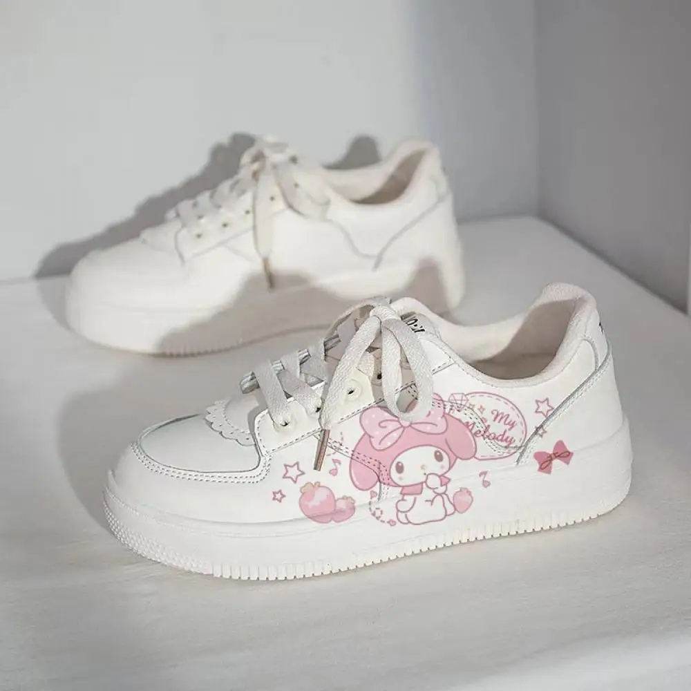 Cute Sneakers Shoes Melody Anime Hello Kitty Sanrios Cartoon Kawaii Girls Student Fashion White Sport Shoes Leisure Flat Shoes