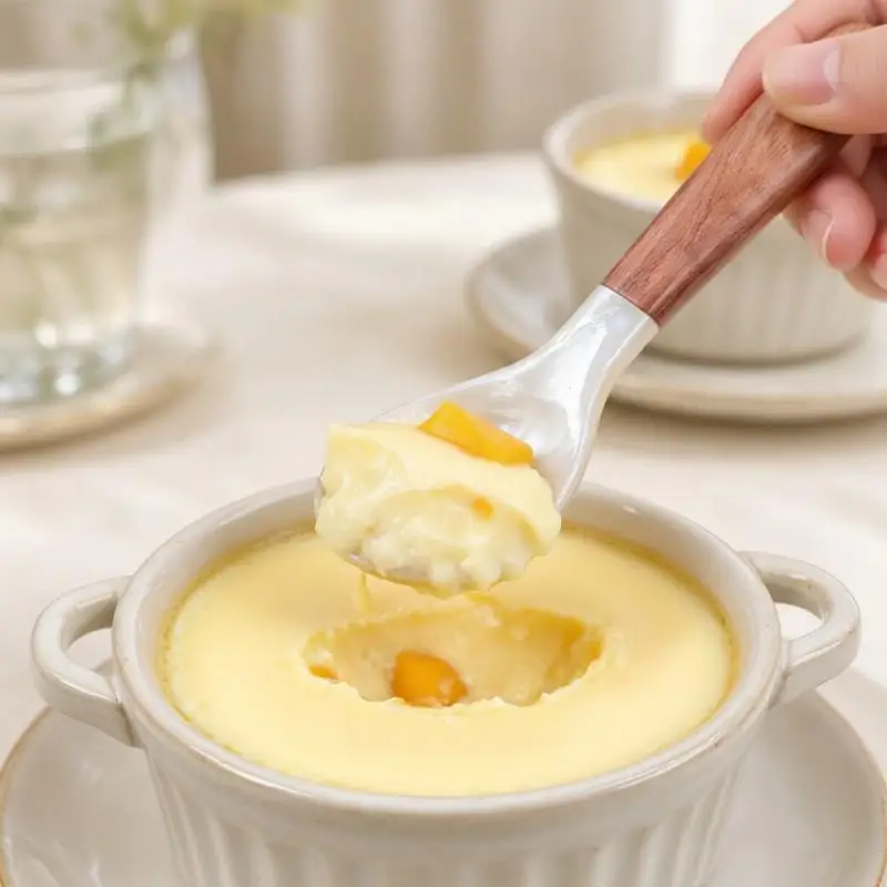 Scratch-resistant Natural Shell Ice Spoon 16cm Smooth Wooden Handle for Coffee Cream Caviar Stirring Home Use