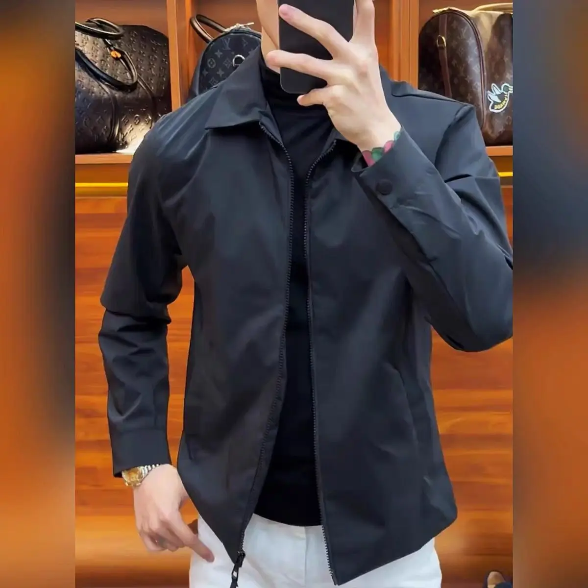 

Slim Fit Men's Casual Collar Jaet Faionable Versatile Busin Adstrative Sle Polyester Fiber Long Sve ort Coat